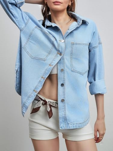 LifeShe Women's Oversized Denim Shirt Women Casual Long Boyfriend Jean Jacket - Image 5