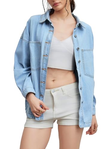 LifeShe Women's Oversized Denim Shirt Women Casual Long Boyfriend Jean Jacket - Image 2