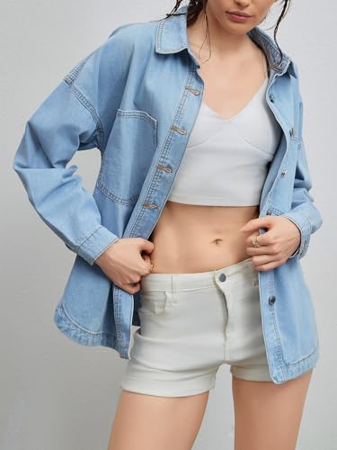 LifeShe Women's Oversized Denim Shirt Women Casual Long Boyfriend Jean Jacket - Image 4