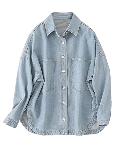 LifeShe Women's Oversized Denim Shirt Women Casual Long Boyfriend Jean Jacket - Image 1
