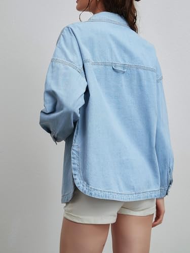 LifeShe Women's Oversized Denim Shirt Women Casual Long Boyfriend Jean Jacket - Image 3