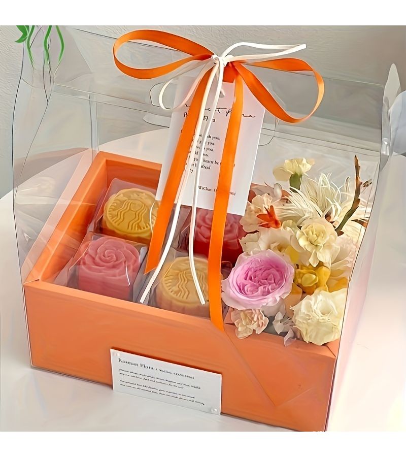 Black 1 Pack Clear PVC Flower Cake Box Gift Box Floral Packaging - Image 1