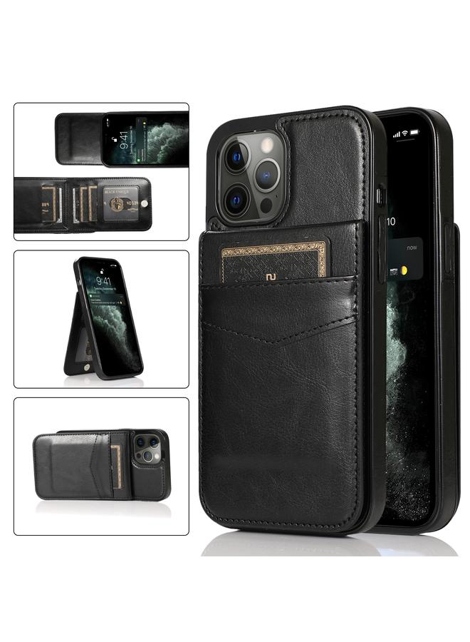 زبون جراب لهاتف iPhone 13 Pro Max بلون سادة مصنوع من مادة البولي كربونات + مادة TPU مع حامل وفتحات للبطاقات - Image 1