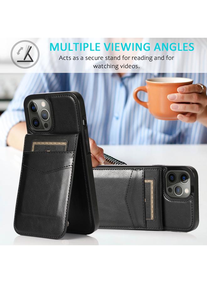 زبون جراب لهاتف iPhone 13 Pro Max بلون سادة مصنوع من مادة البولي كربونات + مادة TPU مع حامل وفتحات للبطاقات - Image 4