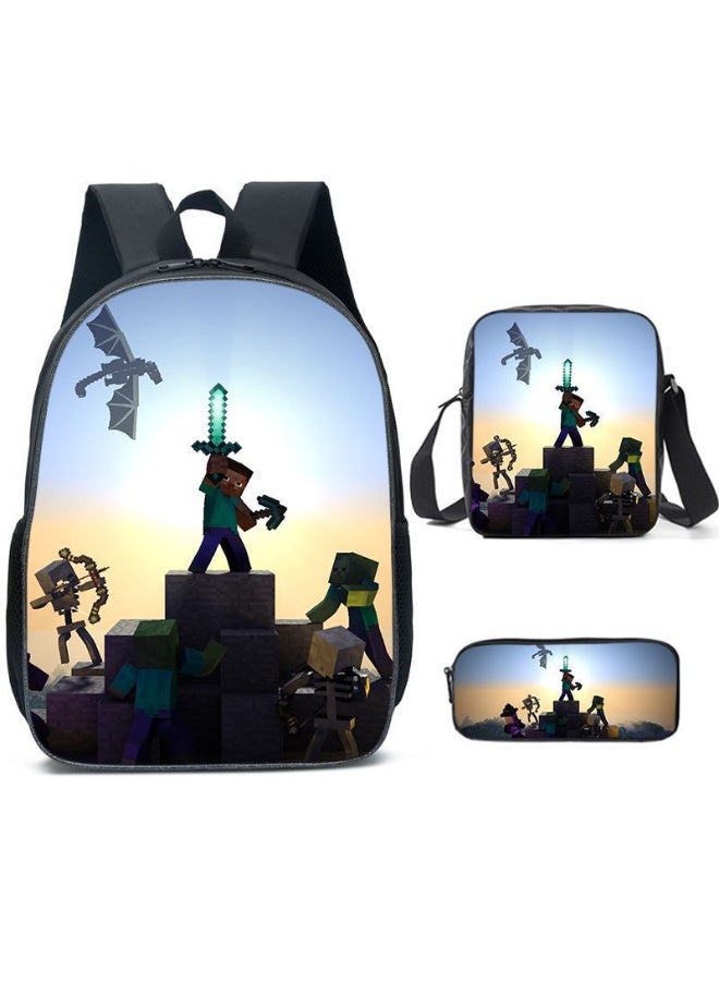Minecraft backpack pencil case satchel three-piece suit men and women leisure sports travel backpack student school backpack - Image 1