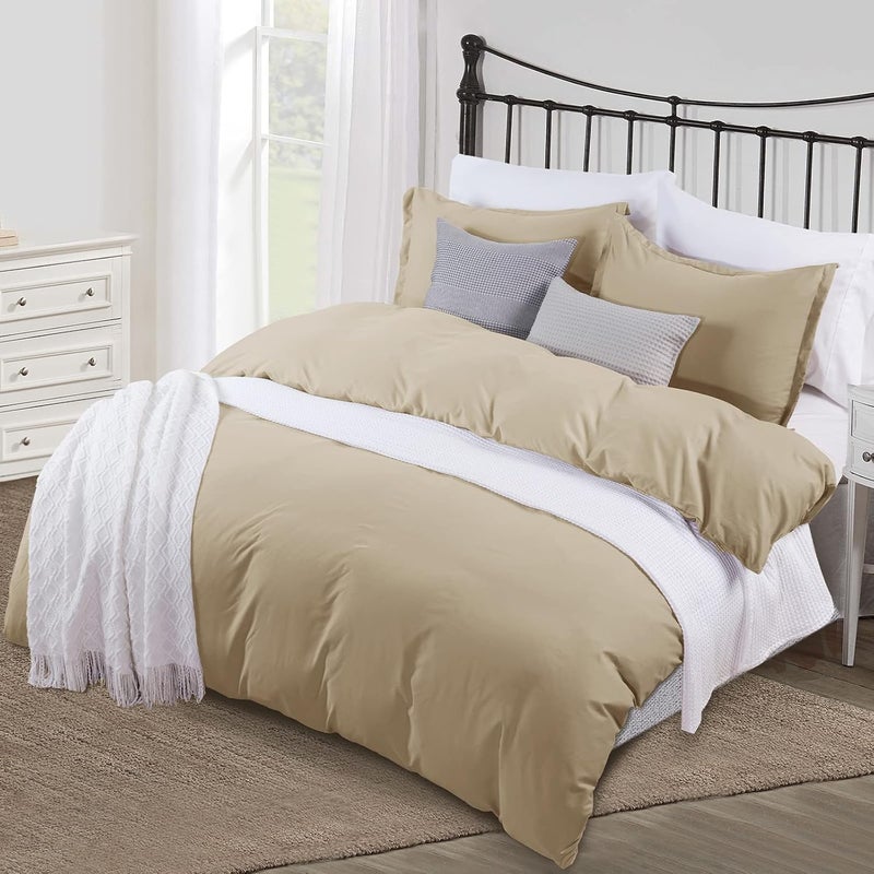 PHF 3 Piece Super King Size Washed Duvet Covet Set, Silky Breathable Microfiber, Ultra Soft, Set includes 1x 220cm x 260cm Duvet covet + 2x 50cm x 75cm Pillow Shams, Khaki - Image 3