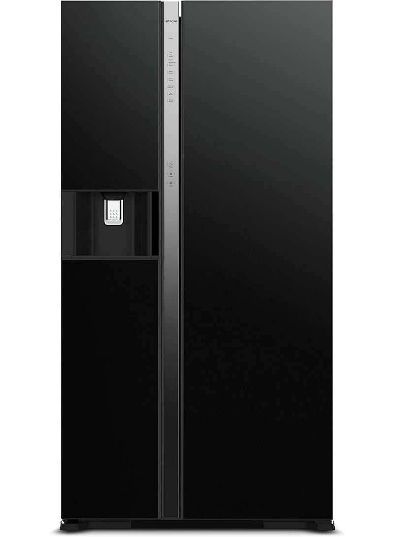 Hitachi 700L Gross Side By Side Refrigerator,10 Year Warranty On Inverter Compressor,2 Door Fridge, Dual Fan Cooling, Quick Freezing, Touch Panel, Ice & Water Dispenser, Glass Black - RSX700GPUK04GBK RSX700GPUK04GBK Glass Balck - Image 1