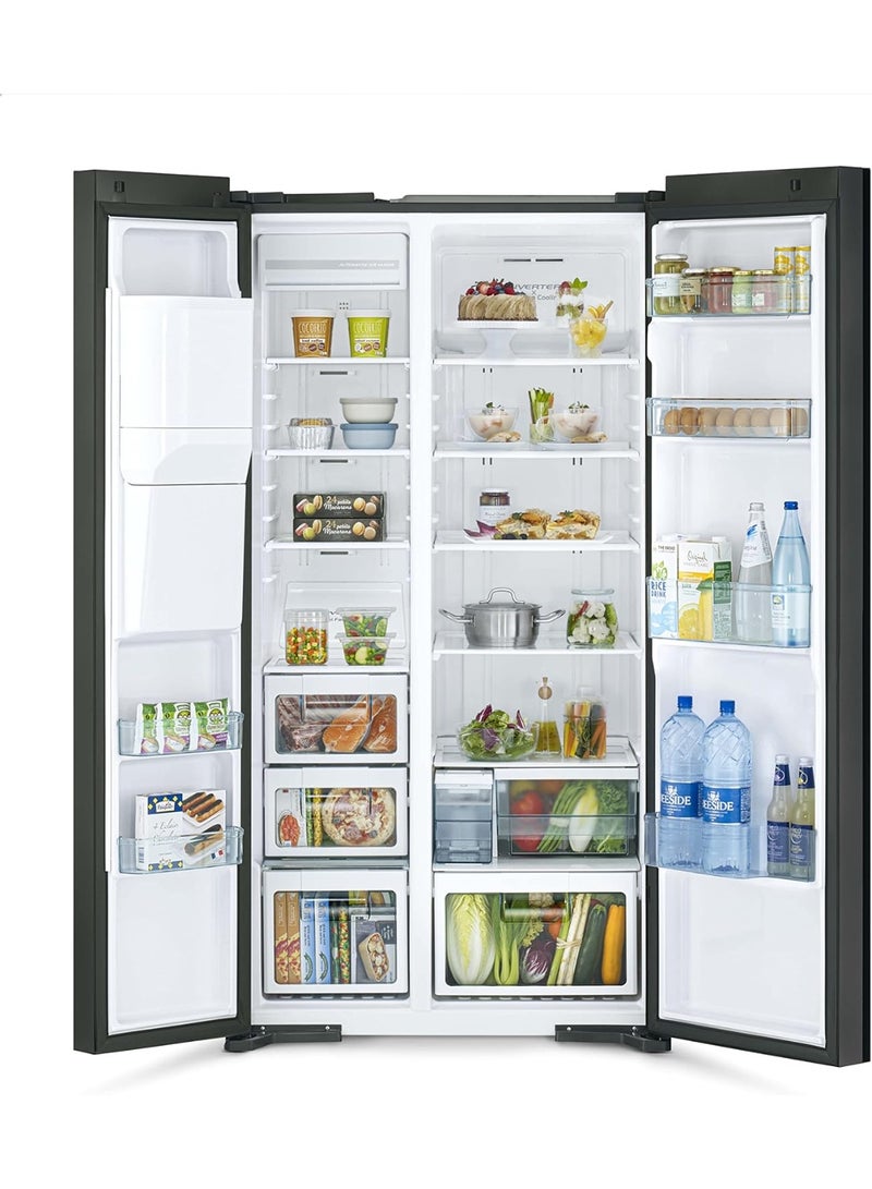 Hitachi 700L Gross Side By Side Refrigerator,10 Year Warranty On Inverter Compressor,2 Door Fridge, Dual Fan Cooling, Quick Freezing, Touch Panel, Ice & Water Dispenser, Glass Black - RSX700GPUK04GBK RSX700GPUK04GBK Glass Balck - Image 3