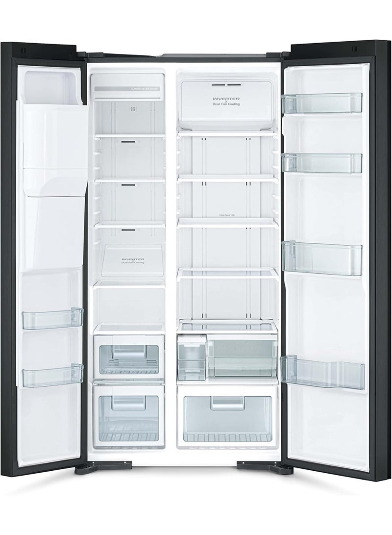 Hitachi 700L Gross Side By Side Refrigerator,10 Year Warranty On Inverter Compressor,2 Door Fridge, Dual Fan Cooling, Quick Freezing, Touch Panel, Ice & Water Dispenser, Glass Black - RSX700GPUK04GBK RSX700GPUK04GBK Glass Balck - Image 2