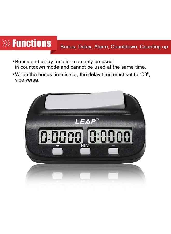 LEAP LEAP Chess Clock Digital Chess Timer Professional for Board Games Timer with Alarm Function Black (Official Store)  - Image 3