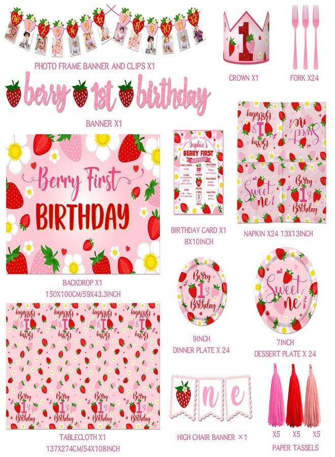 Bezkega Berry First Birthday Decor Strawberry 1st Birthday Decorations Girls With Strawberry Decor Plates Napkins Balloons Strawberry Party Backdrop Banner Cake Toppers for Girl 1st birthday Decorations - Image 5