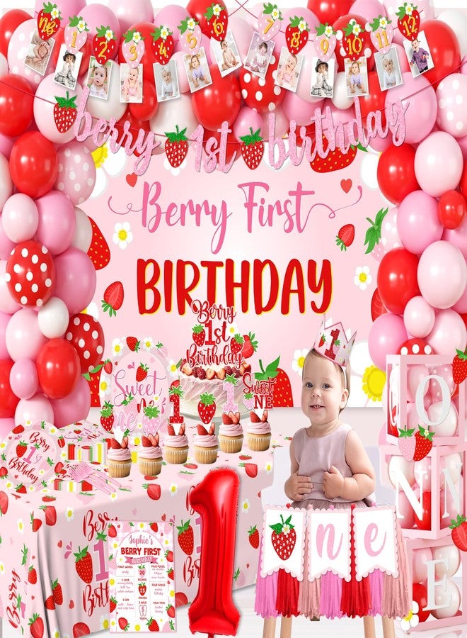 Bezkega Berry First Birthday Decor Strawberry 1st Birthday Decorations Girls With Strawberry Decor Plates Napkins Balloons Strawberry Party Backdrop Banner Cake Toppers for Girl 1st birthday Decorations - Image 2