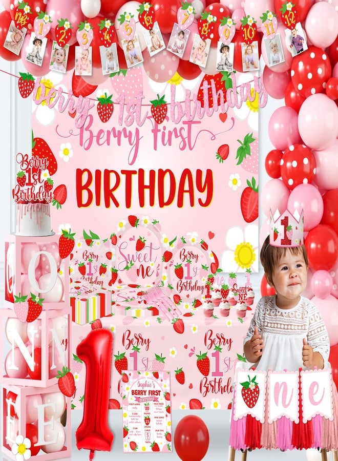 Bezkega Berry First Birthday Decor Strawberry 1st Birthday Decorations Girls With Strawberry Decor Plates Napkins Balloons Strawberry Party Backdrop Banner Cake Toppers for Girl 1st birthday Decorations - Image 3