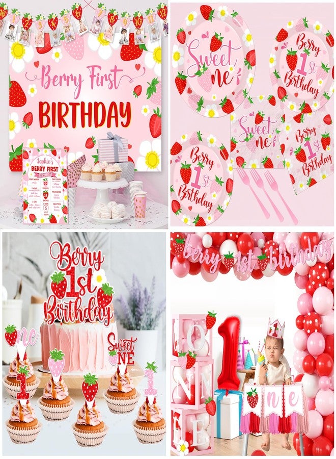 Bezkega Berry First Birthday Decor Strawberry 1st Birthday Decorations Girls With Strawberry Decor Plates Napkins Balloons Strawberry Party Backdrop Banner Cake Toppers for Girl 1st birthday Decorations - Image 4