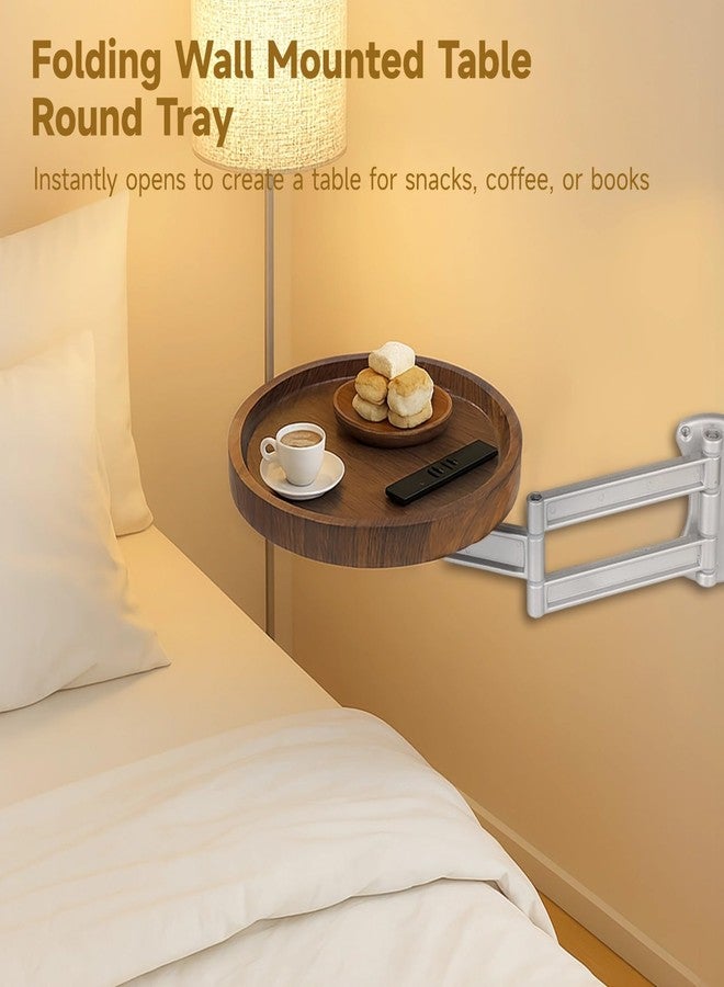 COSYOO Folding Wall Mounted Table Round Tray, Extendable Desk with Metal Arm, Rotating Floating Shelf, Fold Down Space Saving Side Table, Nightstand Extender for Bedroom, Living Room, Bay Window - Image 3