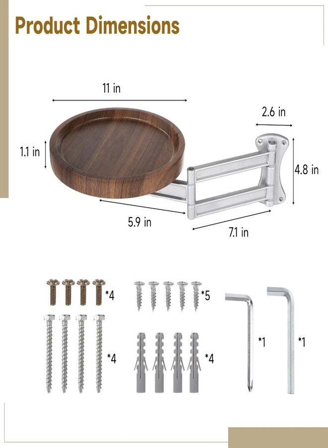 COSYOO Folding Wall Mounted Table Round Tray, Extendable Desk with Metal Arm, Rotating Floating Shelf, Fold Down Space Saving Side Table, Nightstand Extender for Bedroom, Living Room, Bay Window - Image 5