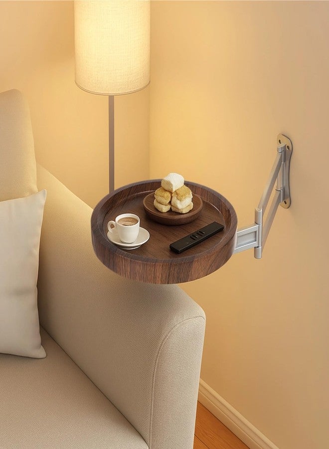 COSYOO Folding Wall Mounted Table Round Tray, Extendable Desk with Metal Arm, Rotating Floating Shelf, Fold Down Space Saving Side Table, Nightstand Extender for Bedroom, Living Room, Bay Window - Image 1