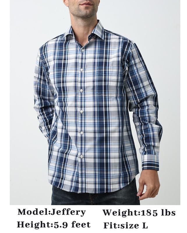 Double Pump Mens Button Down Shirts Cotton Long Sleeve Shirts Regular Fit(RM08LS09,L) - Image 5
