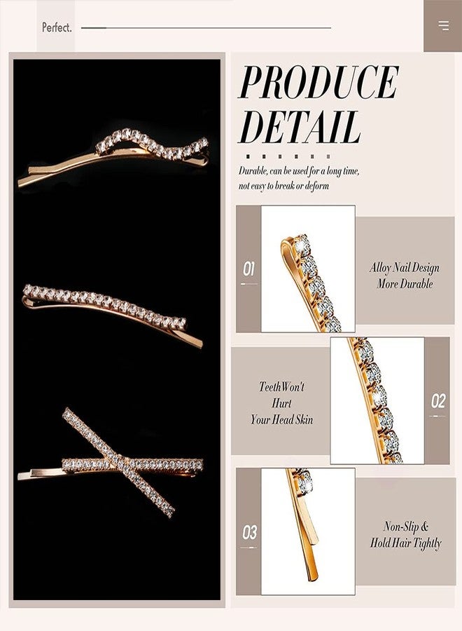 La Jolie Jasmin 16 Pieces Rhinestone Bobby Pins, Fancy Metal Hair Clips, Crystal Shiny Barrettes, I S X Shaped Diamond Hair Accessories for Women Girls Wedding Prom Party (Gold) - Image 5