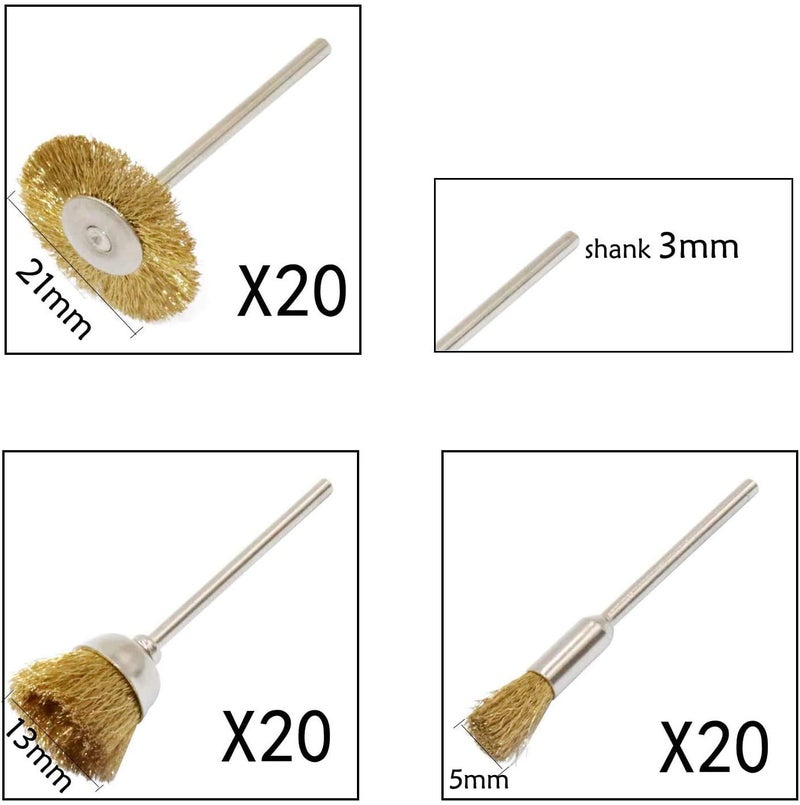 PHYHOO Brass Wire Brushes Cup Wheels Polish Cleaning Brush Kit Polishing Attachment Die Grinder Rotary Tools Accessories 3 MM Mandrel 60 Pieces - Image 4