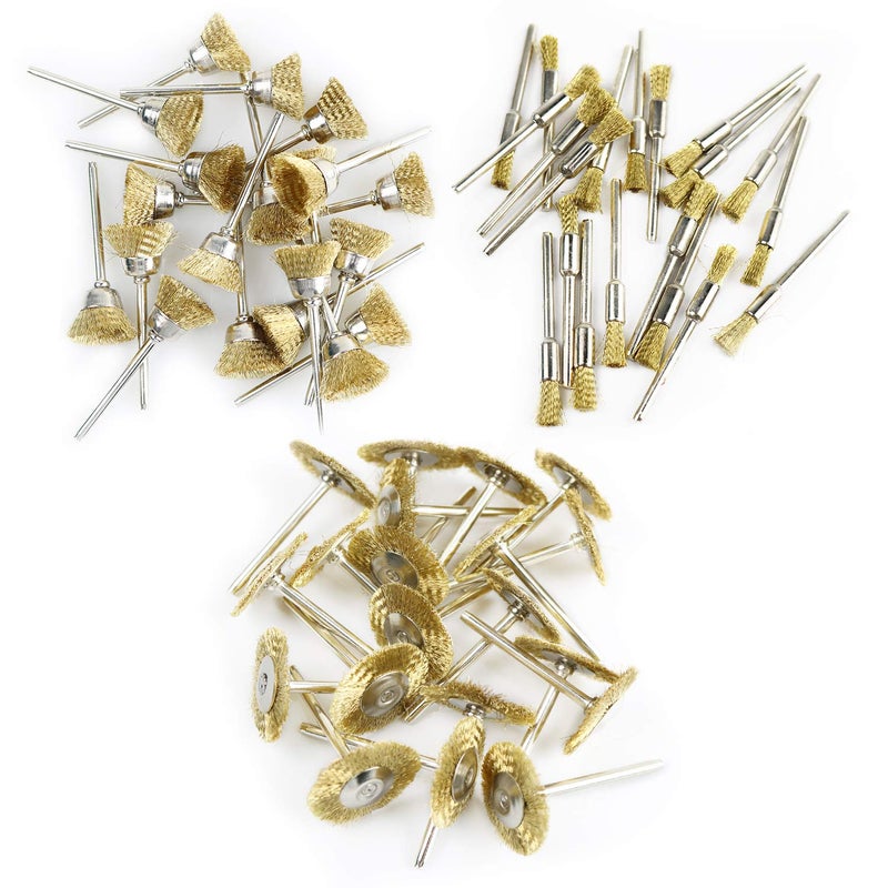 PHYHOO Brass Wire Brushes Cup Wheels Polish Cleaning Brush Kit Polishing Attachment Die Grinder Rotary Tools Accessories 3 MM Mandrel 60 Pieces - Image 3