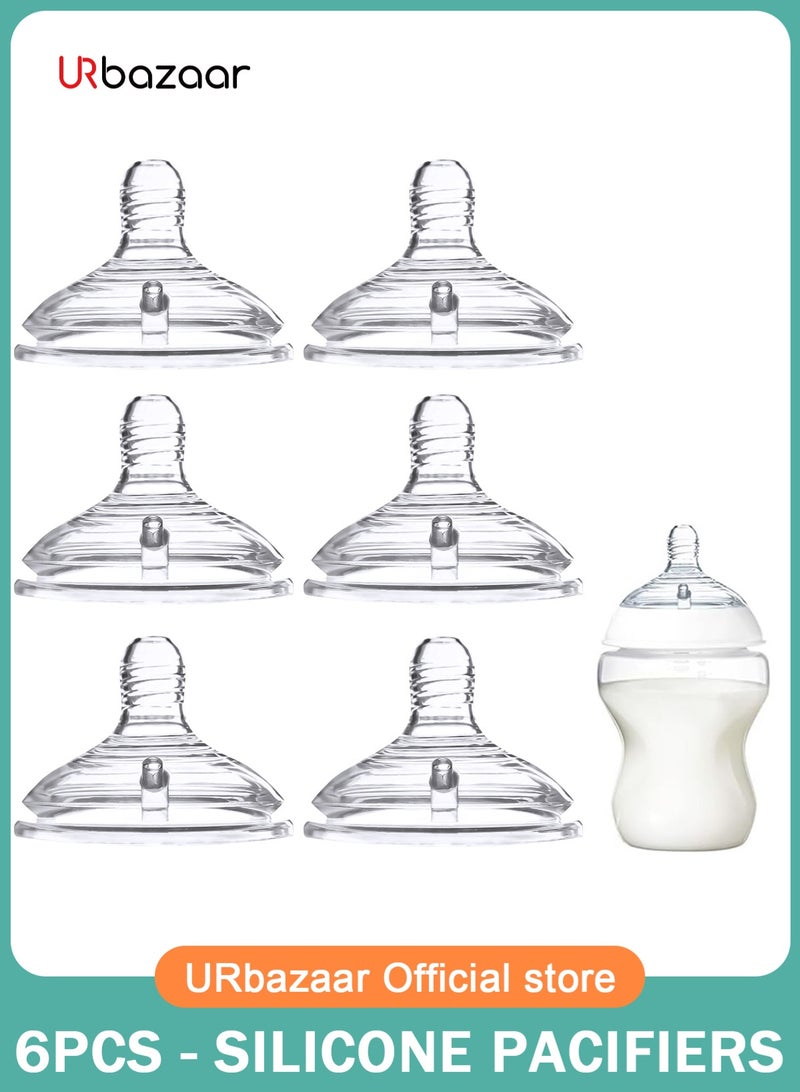 URbazaar Natural Flow Level 2 Wide-Neck Baby Bottle Silicone Nipple, Medium Flow, 3m+, 100% Silicone Bottle Nipple, count 6 - Image 1