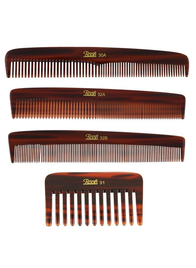Roots Wide Teeth & Fine Teeth Combs combo with pouch - Pack of 4 - Image 1