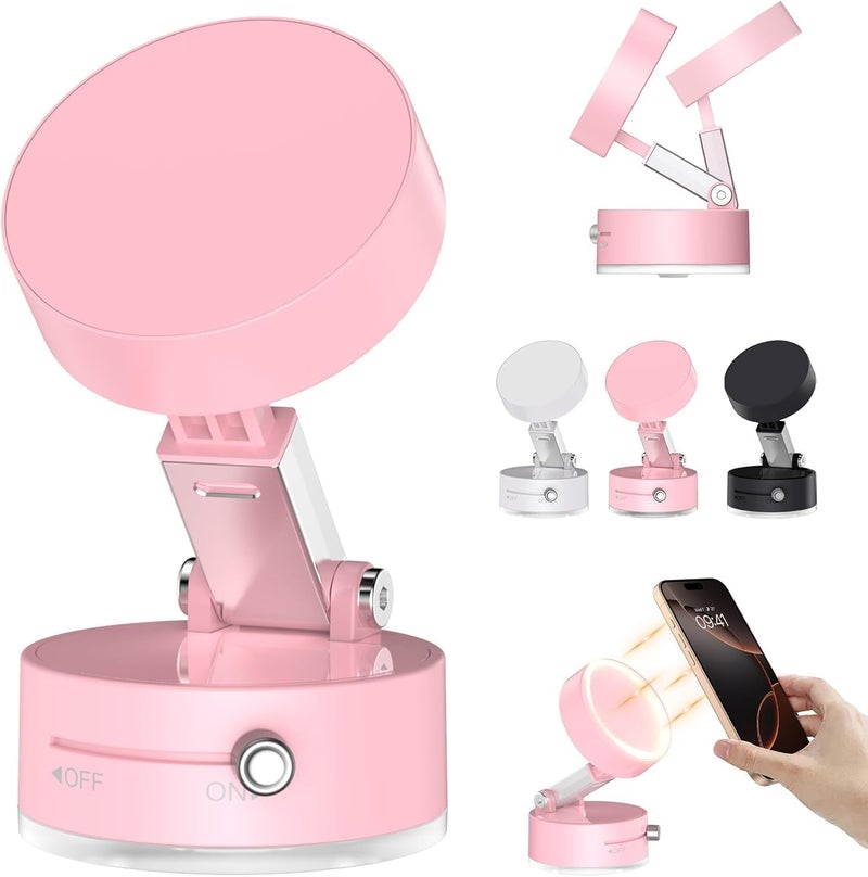 TMOHRA Vacuum Suction Magnetic Car Phone Holder,Double-Sided Upgrade Suction 360° Rotatable & Folding Phone Mount with Strong Grip,Hands-Free Use in Car/Gym/Mirror for All Phones (Pink) - Image 1