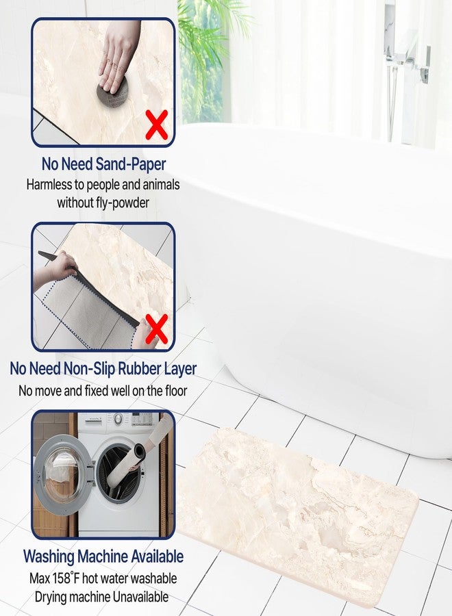 Aureo Bath Mat, Marble Printed, Super Absorbent Bathroom Floor Rugs, Quick Drying Soft Shower Mat, Containing Diatomaceous Earth, Non-Slip Natural Rubber, Easy to Clean (27.55" x 15.74") (Light Beige) - Image 5