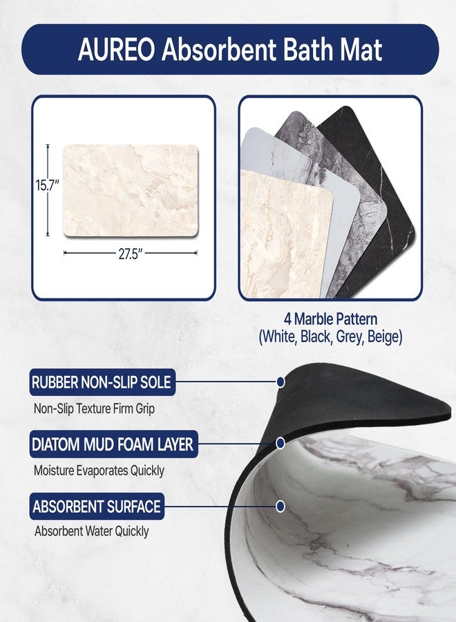 Aureo Bath Mat, Marble Printed, Super Absorbent Bathroom Floor Rugs, Quick Drying Soft Shower Mat, Containing Diatomaceous Earth, Non-Slip Natural Rubber, Easy to Clean (27.55" x 15.74") (Light Beige) - Image 2