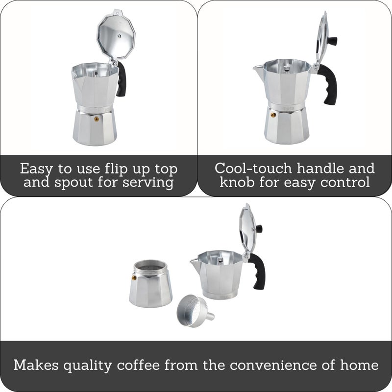 Imusa USA Aluminum Stovetop 6-cup Espresso Maker (B120-43V), Silver - Image 2