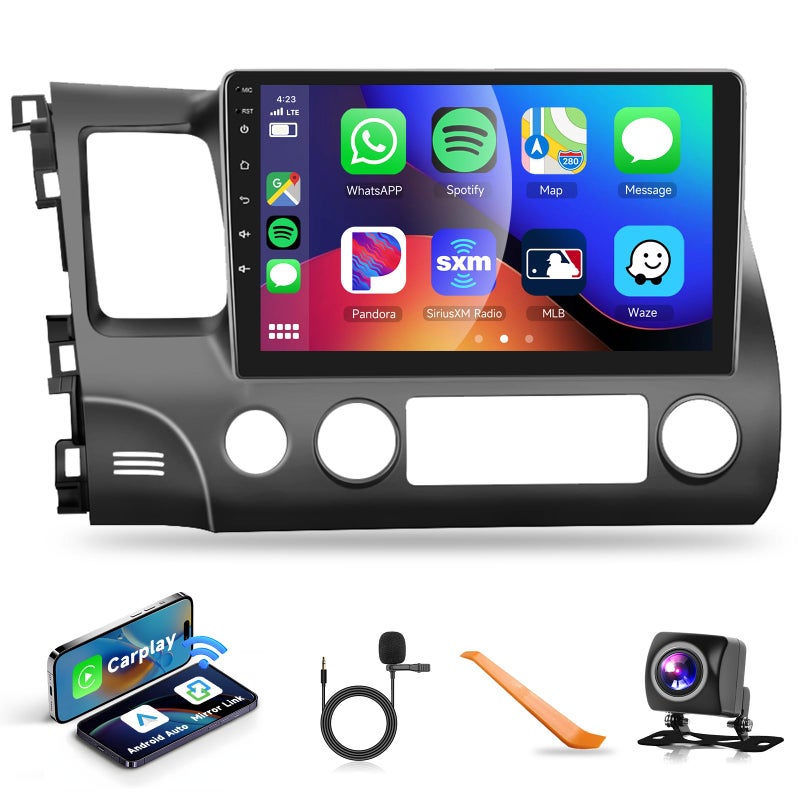Podofo DSP Car Stereo Radio for Honda Civic 2006-2011 with Wireless Carplay Android Auto MirrorLink,Podofo 10.1 inch HD IPS Touch Screen Built-in GPS 26UIs 5.0Bluetooth Car Radio WiFi AHD Backup Camera Mic - Image 1