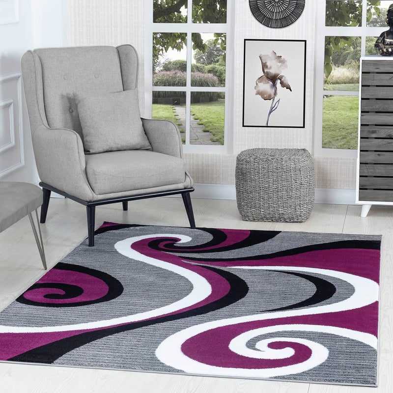 GLORY RUGS Modern Area Rug 8x10 Purple Swirls Carpet Bedroom Living Room Contemporary Dining Accent Sevilla Collection 4817 8x10 Purple