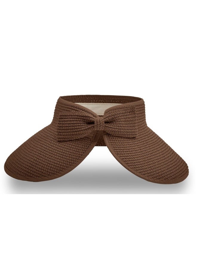 NIBEMINENT Sun Hats for Women Wide Brim Beach Hat Straw Visor Ponytail Summer UV Packable Foldable Beach Vacation Essentials  - Image 1
