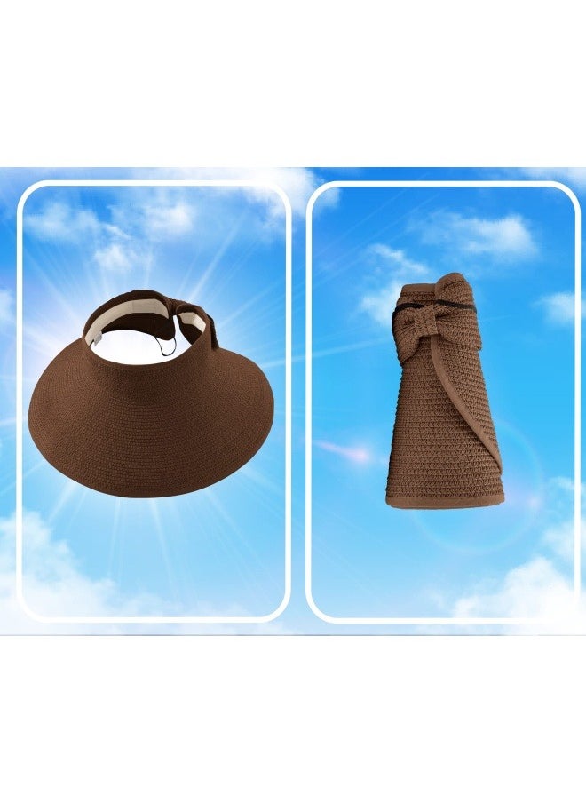 NIBEMINENT Sun Hats for Women Wide Brim Beach Hat Straw Visor Ponytail Summer UV Packable Foldable Beach Vacation Essentials  - Image 2