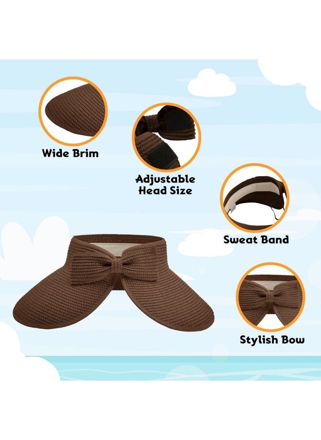 NIBEMINENT Sun Hats for Women Wide Brim Beach Hat Straw Visor Ponytail Summer UV Packable Foldable Beach Vacation Essentials  - Image 4
