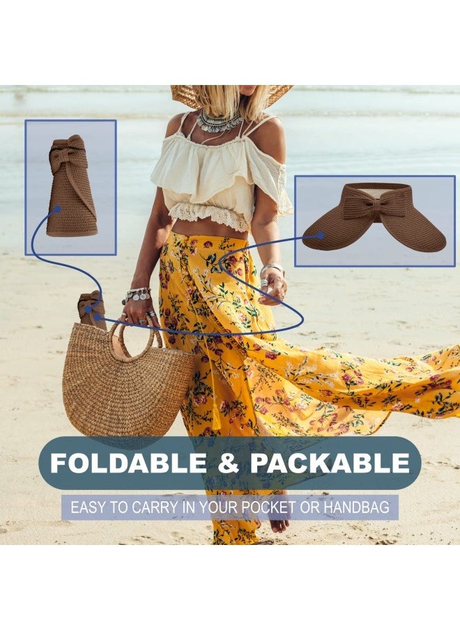 NIBEMINENT Sun Hats for Women Wide Brim Beach Hat Straw Visor Ponytail Summer UV Packable Foldable Beach Vacation Essentials  - Image 5