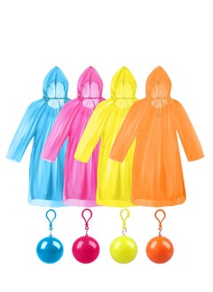 KASTWAVE Raincoat Rain Poncho For Adults Disposable Raincoats Easy Carry Keyring Ball Raincoat Emergency Raincoats With Hood And Elastic Cuff Sleeves Poncho Rainwear For Hiking Camping Travel Outdoor 4 Pcs  - Image 1
