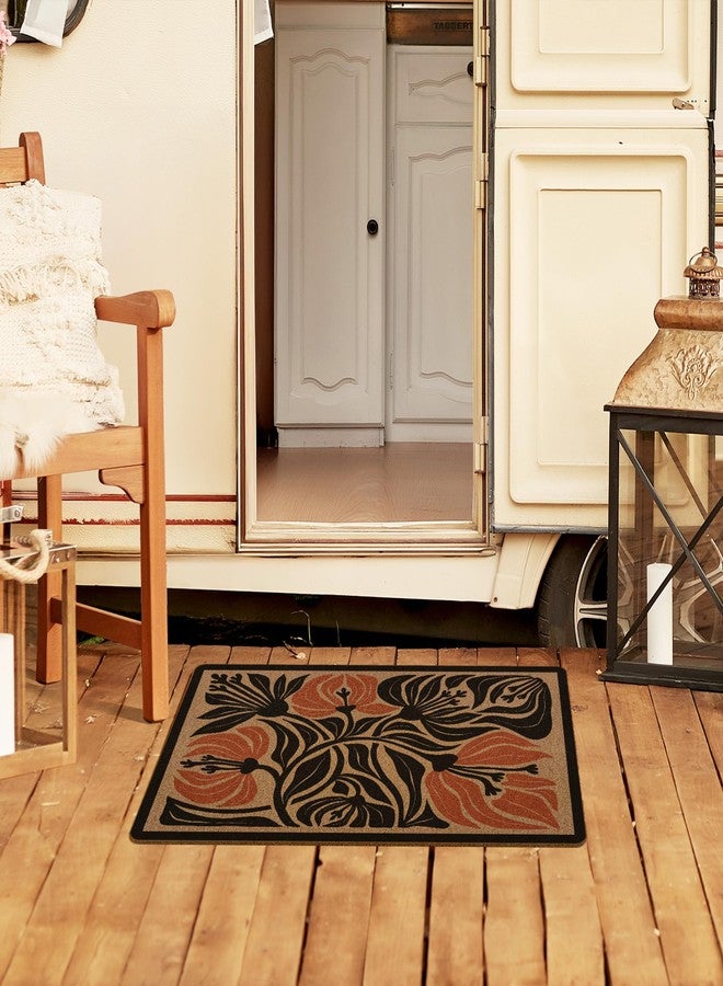 XLDLIOO Boho Door Mat, Floral Doormat, Boho Abstract Black Flower Welcome Front Door Mat Indoor Outdoor Entrance, Floral Artificial Coir Doormats Rugs for Porch Patio Entryway Home Room Decor 30x17in - Image 3