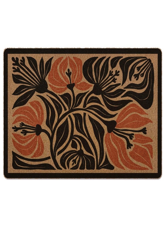 XLDLIOO Boho Door Mat, Floral Doormat, Boho Abstract Black Flower Welcome Front Door Mat Indoor Outdoor Entrance, Floral Artificial Coir Doormats Rugs for Porch Patio Entryway Home Room Decor 30x17in - Image 1