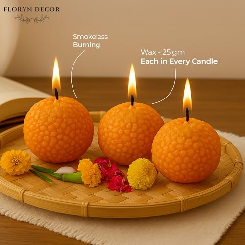 Floryn Decor Ladoo Candle | Decorative Soy Wax Candle | Unscented | 4x4 cm | Festive Home Decor & Gifting (6) - Image 3