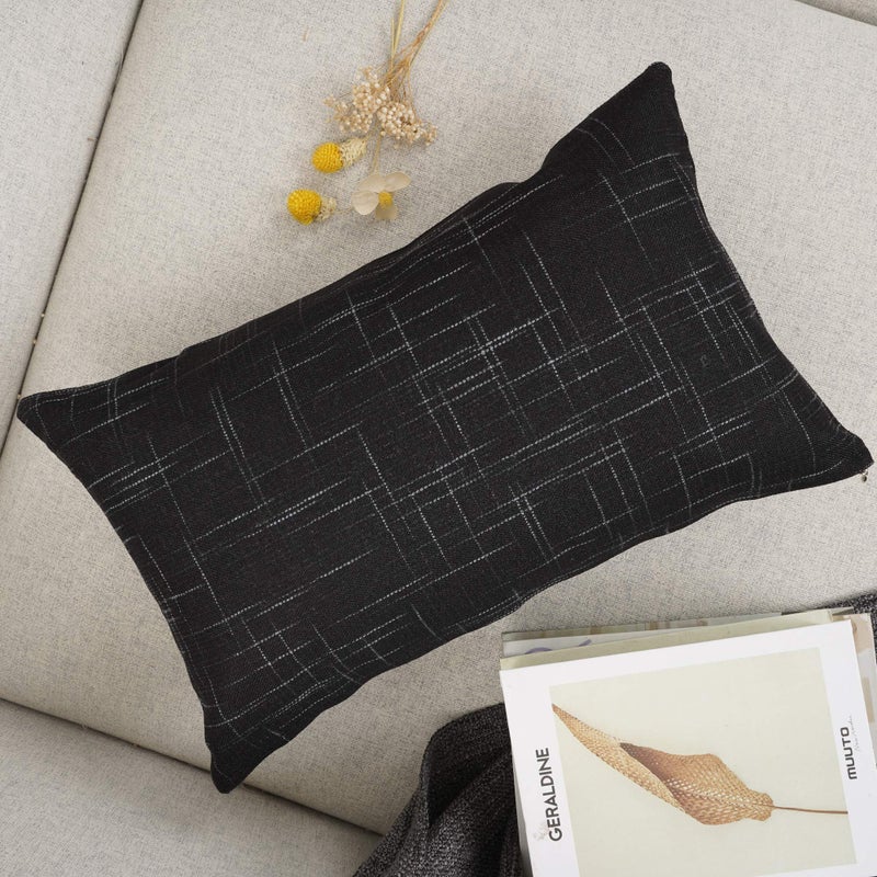 YOUR SMILE Solid Color Oblong Rectangle Decorative Cotton Linen Throw Pillow Case Cushion Cover Lumbar Pillowcase for Couch Sofa Bed,12 x 20 Inches,Black - Image 3