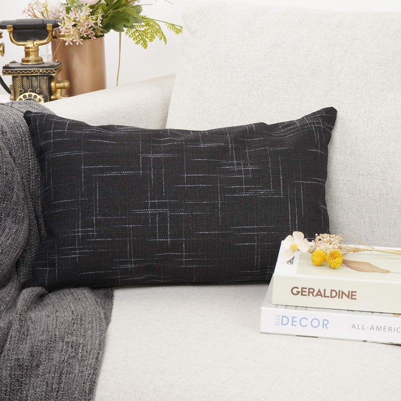 YOUR SMILE Solid Color Oblong Rectangle Decorative Cotton Linen Throw Pillow Case Cushion Cover Lumbar Pillowcase for Couch Sofa Bed,12 x 20 Inches,Black - Image 2