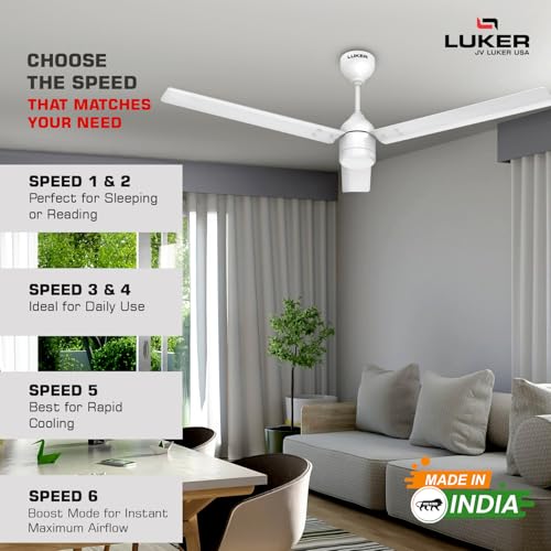 LUKER JVLuker USA Aero Zen 1200mm BLDC Ceiling Fan with IR Remote BEE 5 Star 65% Energy Saving High Speed Air Delivery Low Noise LED Indicator Reverse Mode for Living & Bedroom White 3 Yrs Warranty - Image 5
