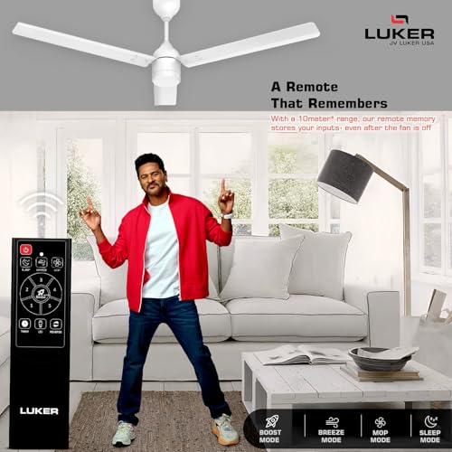 LUKER JVLuker USA Aero Zen 1200mm BLDC Ceiling Fan with IR Remote BEE 5 Star 65% Energy Saving High Speed Air Delivery Low Noise LED Indicator Reverse Mode for Living & Bedroom White 3 Yrs Warranty - Image 2