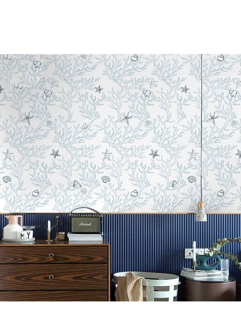 ورق حائط شعاب البحر الزرقاء الفاتحة: طبقة مزدوجة مطلية، ملمس سميك، تغطية عالية وغير شفاف، 11 ياردة (47 قدم مربع)، ورق حائط ذاتي اللصق قابل للإزالة واللصق. - Image 5