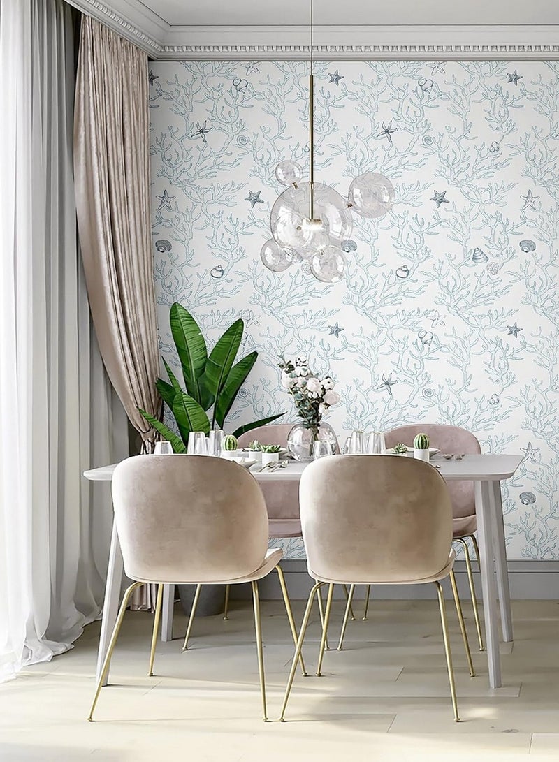 ورق حائط شعاب البحر الزرقاء الفاتحة: طبقة مزدوجة مطلية، ملمس سميك، تغطية عالية وغير شفاف، 11 ياردة (47 قدم مربع)، ورق حائط ذاتي اللصق قابل للإزالة واللصق. - Image 3