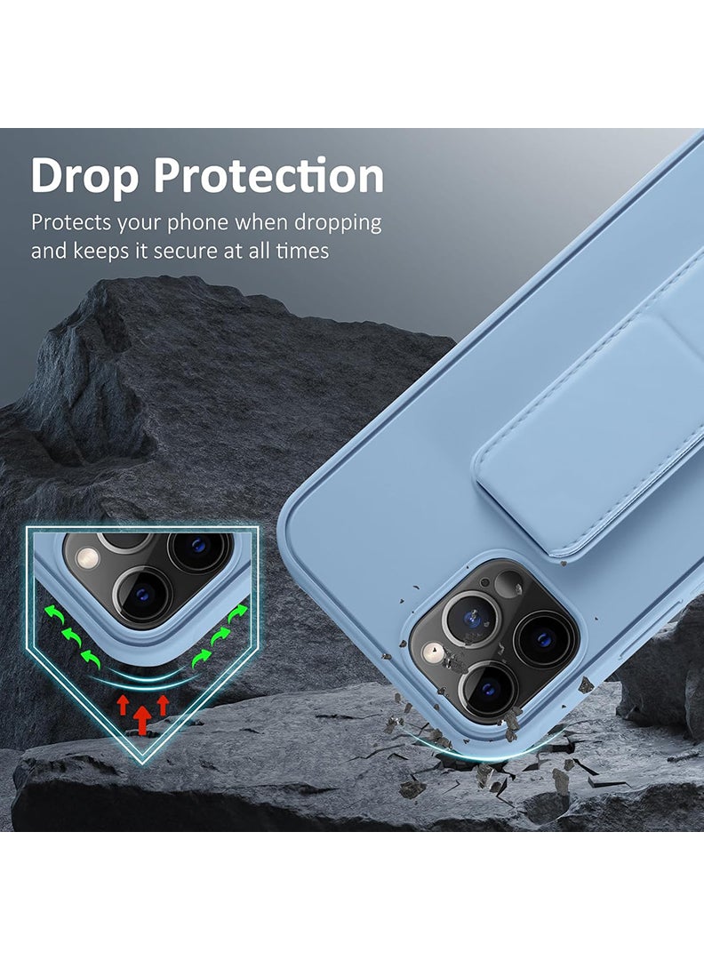 رفع القضية جراب متوافق مع هاتف Apple iPhone 13 Pro Max مع حامل مغناطيسي وحامل، جراب وحامل حزام إصبع من السيليكون الممتاز مع حامل تثبيت في السيارة - أزرق - Image 4