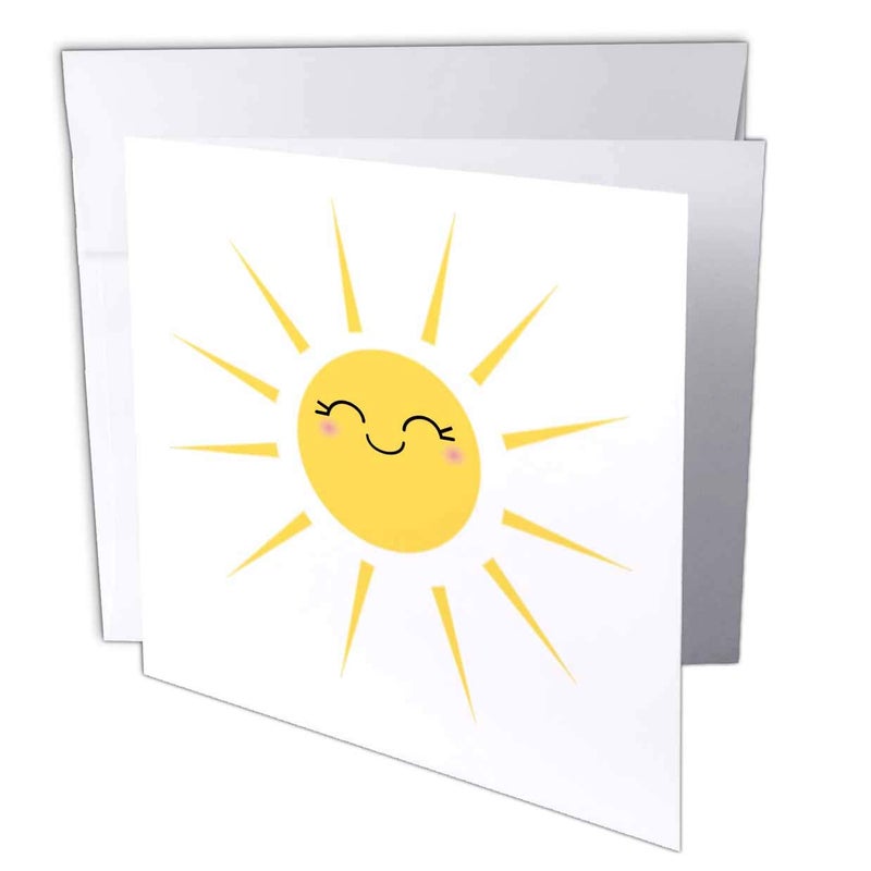 3dRose Smiling happy sun - cute kawaii yellow sunny smiley face - summery sunshine on white - Greeting Cards, 6 x 6 inches, set of 12 (gc_113063_2) - Image 1