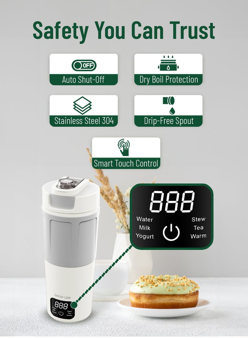 جرين ليون غلاية كهربائية محمولة سعة 600 مل / حماية من الغليان الجاف / زجاجة كهربائية / فوهة مانعة للتنقيط / شاشة عرض درجة الحرارة / 6 إعدادات مسبقة - أبيض - Image 3